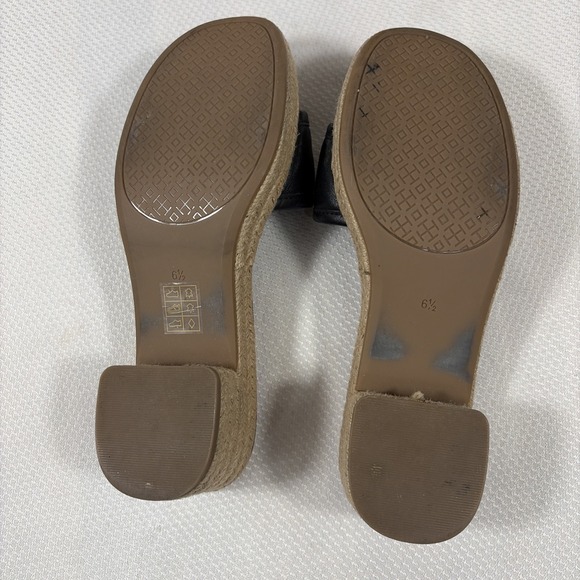 TORY BURCH Quilted Fleming Woven Wedge Espadrille Sandal Size 6.5M Black Leather - Picture 8 of 9